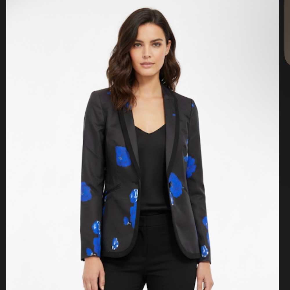 DREW 100% silk Vanity Blue Floral jacket blazer